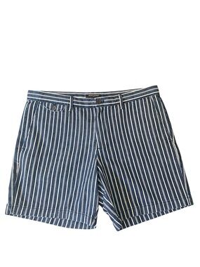 Banana Republic Men Denim Look, 100% Cotton, Striped Chino Shorts Blue White 35